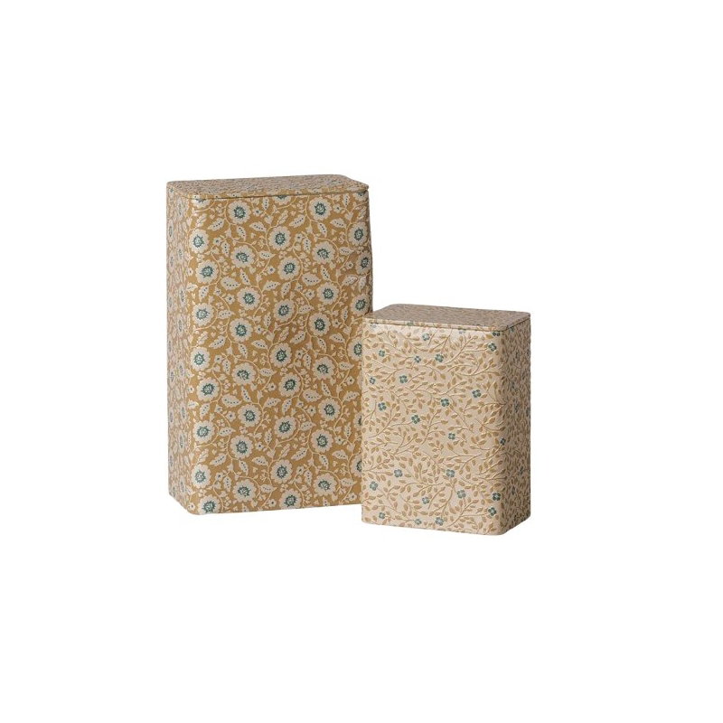 Set de boîtes en métal | Fleurs ocre/bleu