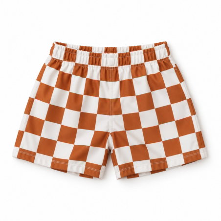Short de bain | Damier caramel - Rien que des bêtises