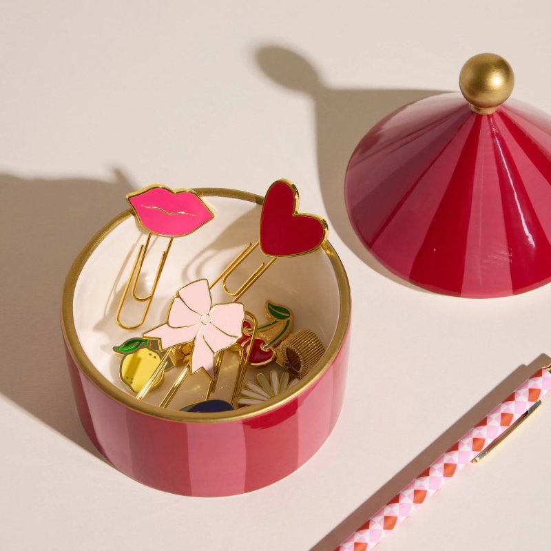 Boîte à bijoux en céramique | Pink + red stripe