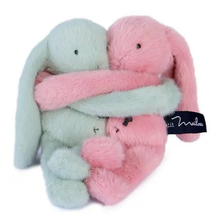 Câlin de poche Duo Lapins 22 cm | Céladon / Rosée