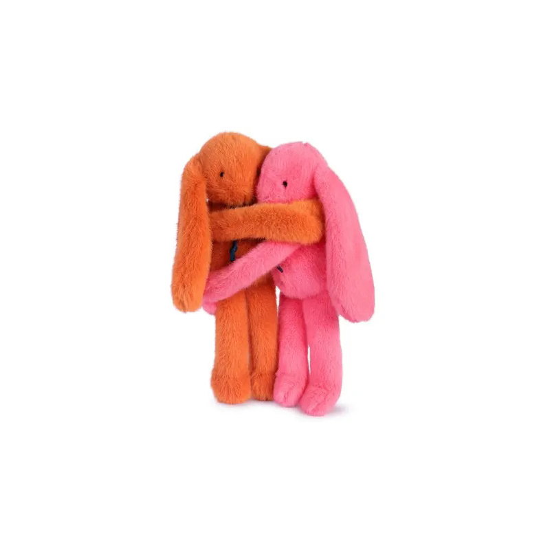 Câlin de poche Duo Lapins 22 cm | Potiron / Corail