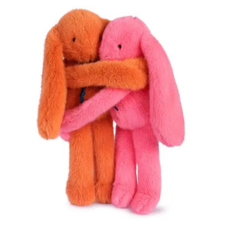 Câlin de poche Duo Lapins 22 cm | Potiron / Corail