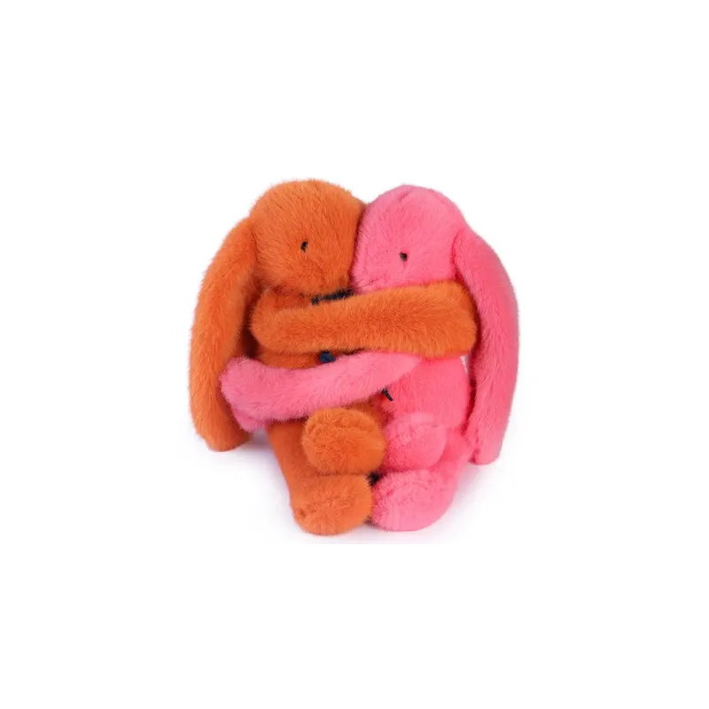 Câlin de poche Duo Lapins 22 cm | Potiron / Corail