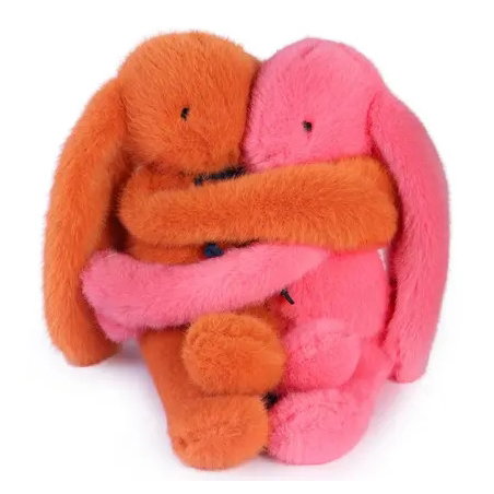 Câlin de poche Duo Lapins 22 cm | Potiron / Corail