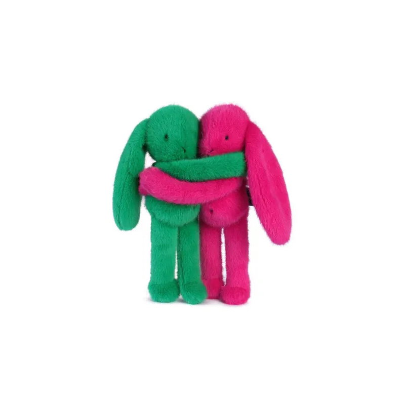 Câlin de poche Duo Lapins 22 cm | Vert prairie / Fuchsia peps