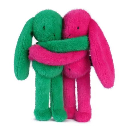 Câlin de poche Duo Lapins 22 cm | Vert prairie / Fuchsia peps
