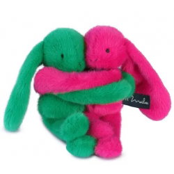Câlin de poche Duo Lapins 22 cm | Vert-Fuchsia