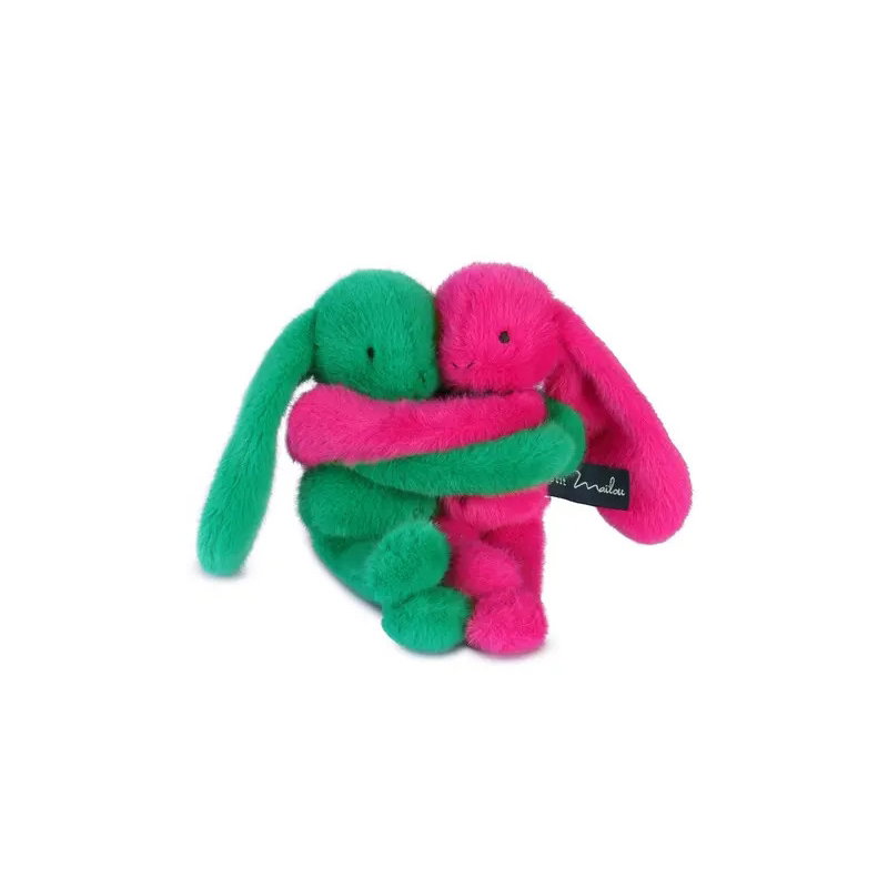 Câlin de poche Duo Lapins 22 cm | Vert prairie / Fuchsia peps