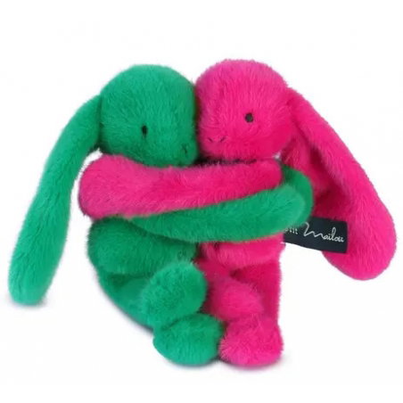 Câlin de poche Duo Lapins 22 cm | Vert prairie / Fuchsia peps