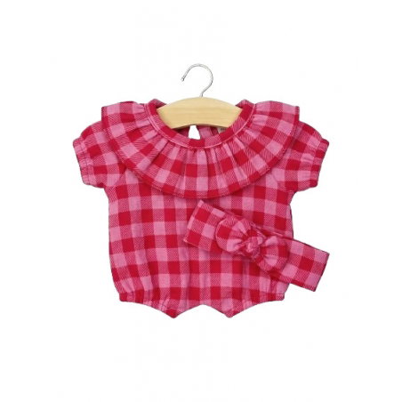 Babies - Barboteuse à collerette Eva et son headband en flanelle vichy cerise - Minikane