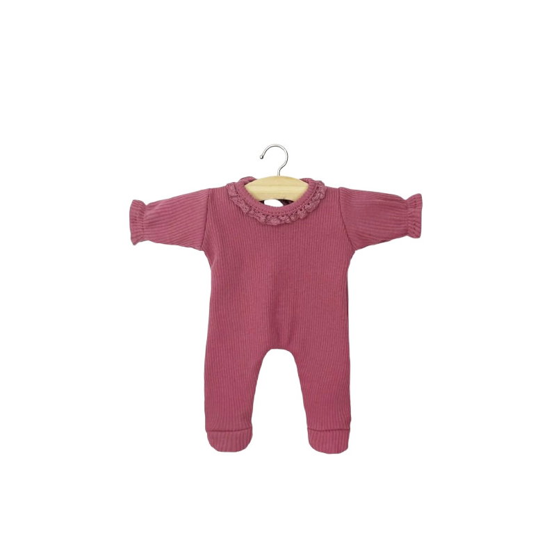 Babies - Dors bien Camille en maille côtelée framboise avec dentelle