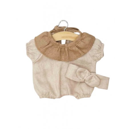 Babies - Barboteuse à collerette Eva et son headband en lin lavé nude - Minikane