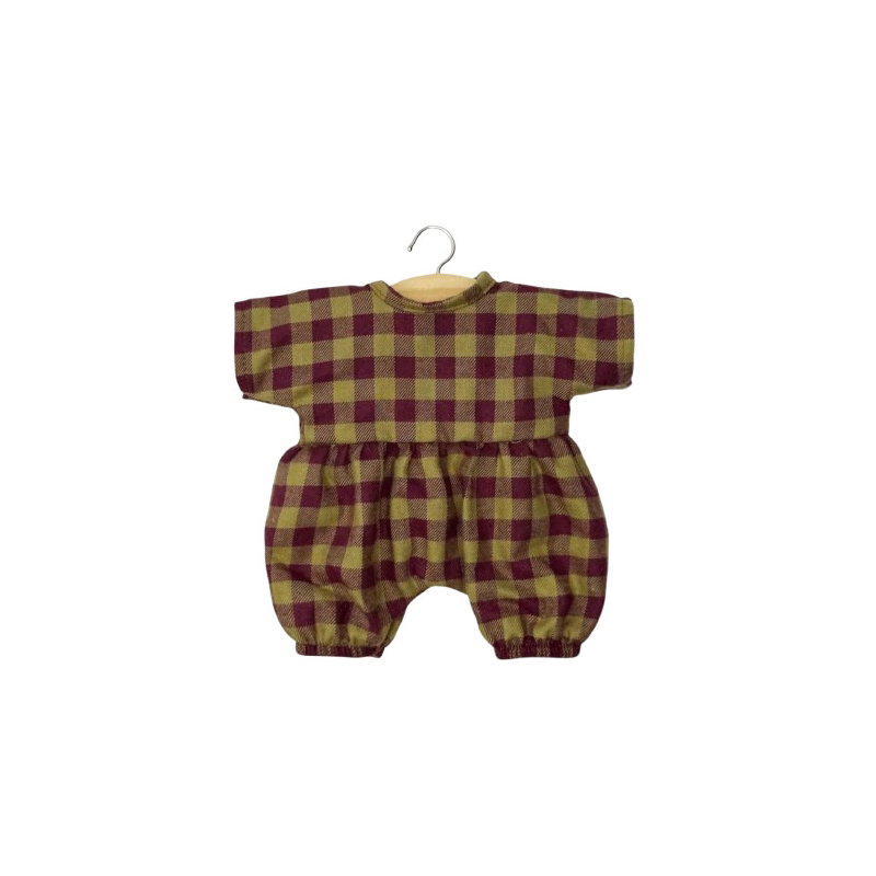 Babies - Barboteuse Noa et son béguin en flanelle Vichy olive