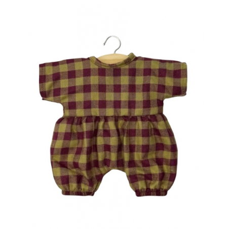 Babies - Barboteuse Noa et son béguin en flanelle Vichy olive - Minikane