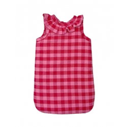 Turbulette poupée à collerette en flanelle Vichy cerise - Minikane