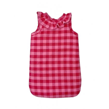 Turbulette poupée à collerette en flanelle Vichy cerise - Minikane