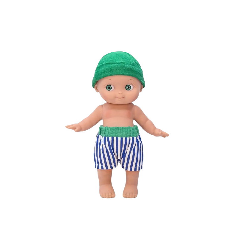 Mini Panchas | Zébulon à la plage et sa tenue rayée bleu