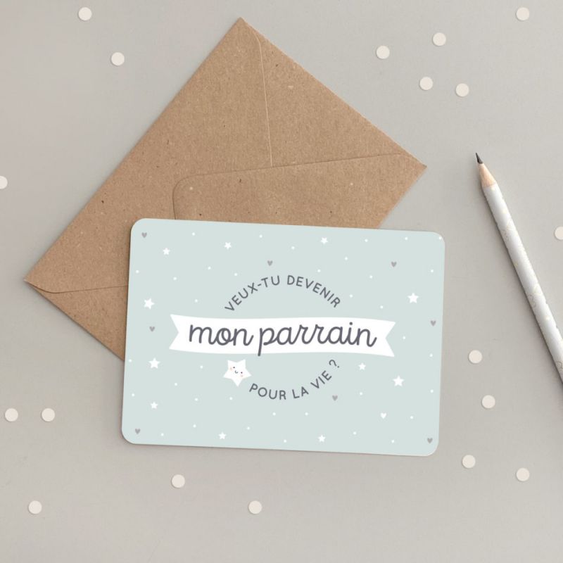 Carte Parrain par Zü avec enveloppe et crayon
