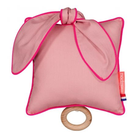 Doudou musical bio | Minibam coussin rose tom par Mellipou oreilles nouées Doudou musical bio | Minibam coussin rose tom par Mellipou oreilles nouées