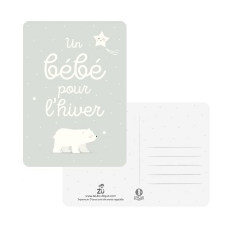Carte Un bébé pour l'hiver par Zü recto verso Carte Un bébé pour l'hiver par Zü recto verso