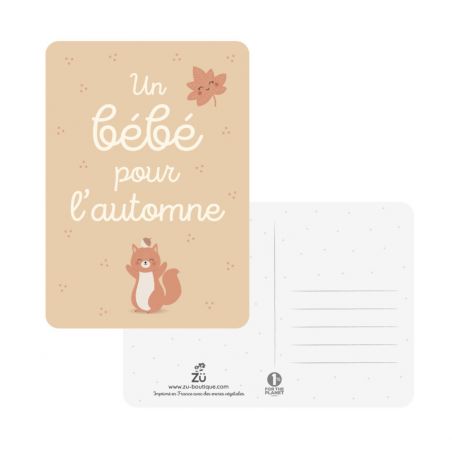 Carte Un bébé pour l'automne par Zü recto verso Carte Un bébé pour l'automne par Zü recto verso