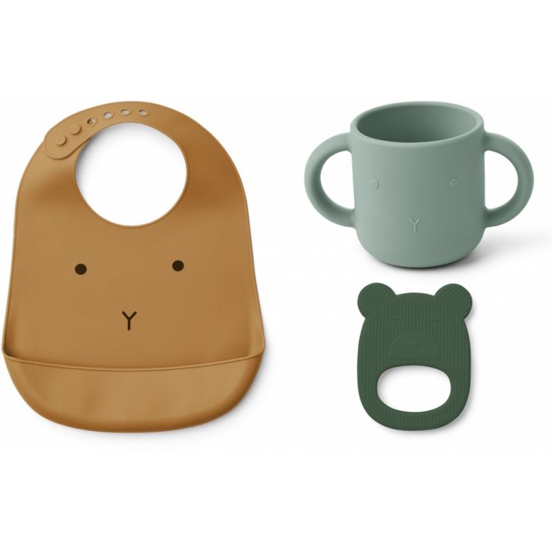 Ensemble Repas Silicone Moutarde Et Vert Liewood Little Cecile